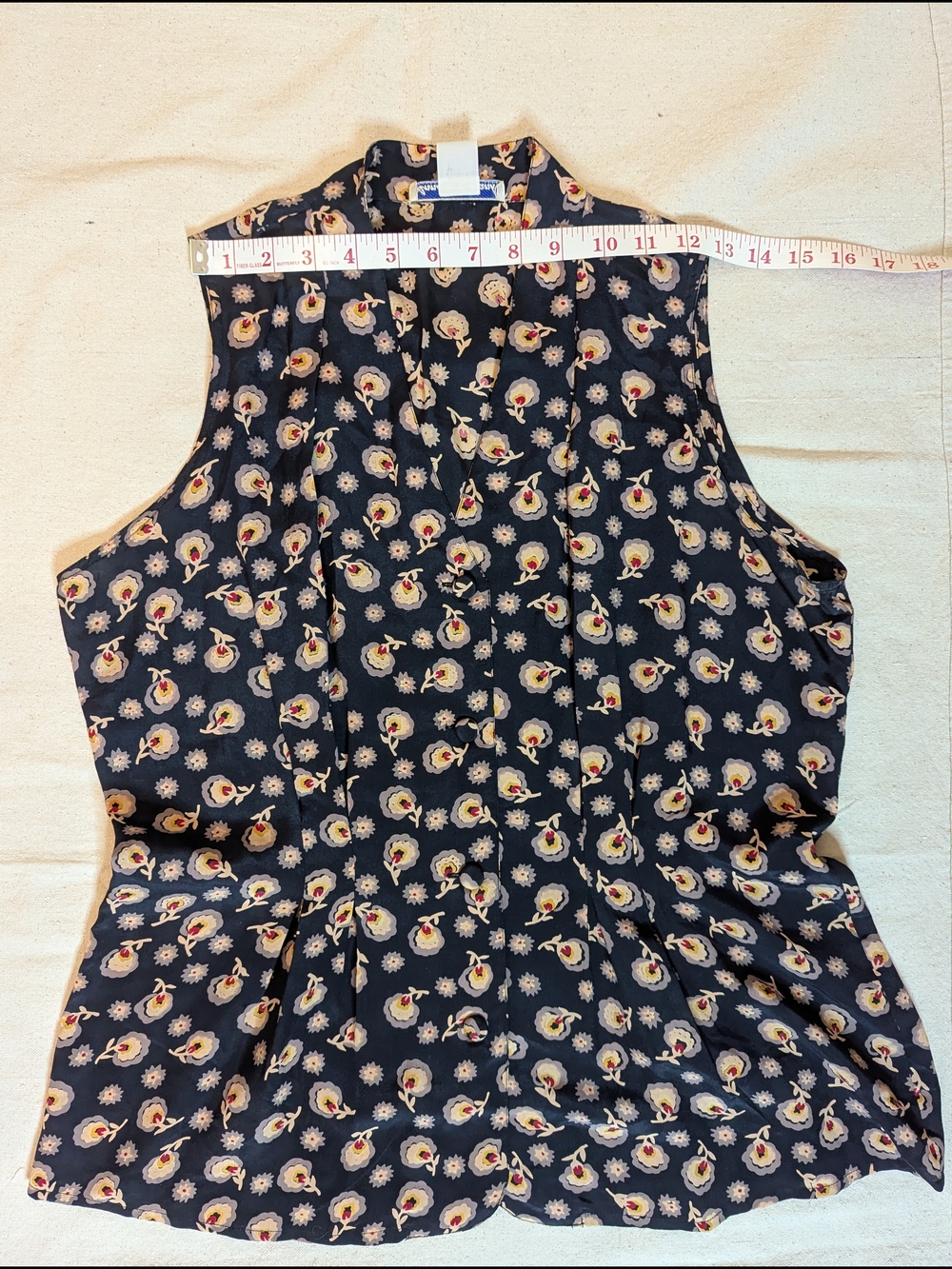 Anna And Frank Navy Silk Floral Sleeveless Button-Front Blouse - Picture 12 of 12